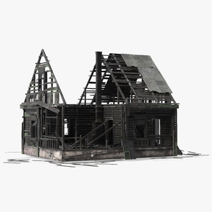 Burnt Wooden House Green 3D model