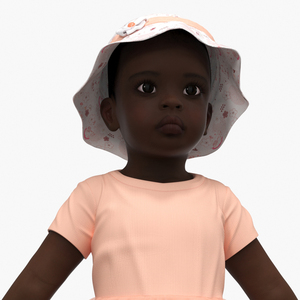 Black Baby Girl in Summer Outfit A-Pose 3D model