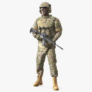 3D model Soldier in Green Tactical Gear with Rifle Standing