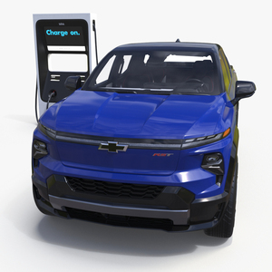 3D model Chevrolet Silverado EV Blue with Blink Car Fast Charger