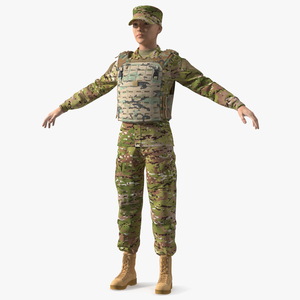 Female Soldier Wearing Bulletproof Vest 3D model