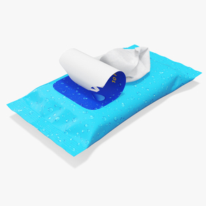 Blue Pack of Wet Wipes with Napkin Sticking Out 3D