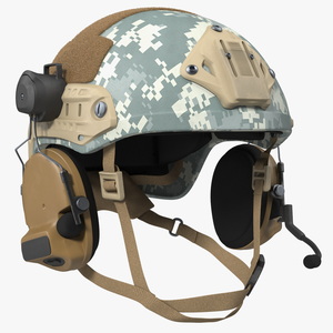 Tactical Gear Helmet Grey Camo Fur 3D model