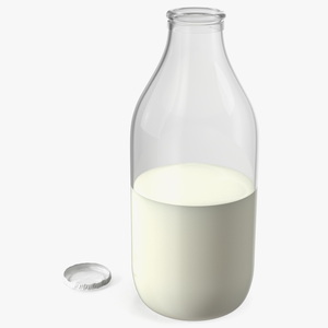 3D Opened Bottle of Whole Milk with Foil Cap