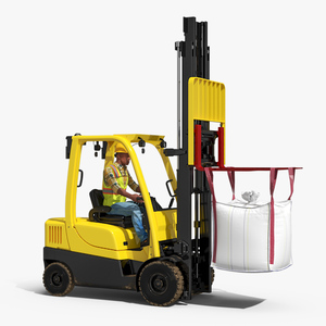 Electric Forklift with Operator and Bulk Bag 3D model