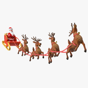 3D Santa Claus Reindeer Sleigh Flying Fur model