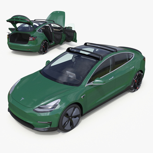 Tesla Model 3 with Wheel and Roof Accessories Rigged 3D