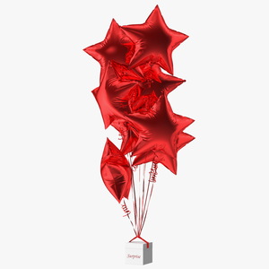 3D Star Shaped Red Balloons Tied to Gift Box