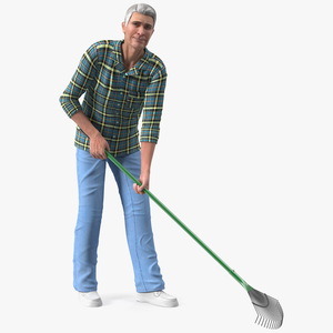 3D Elderly Man Homewear Working Pose model