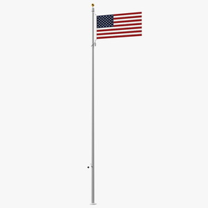 3D model Flagpole White Powder with USA Flag