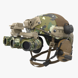 3D Tactical Helmet Digital Woodland Camo with Fur