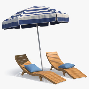 3D Beach Loungers with Umbrella model