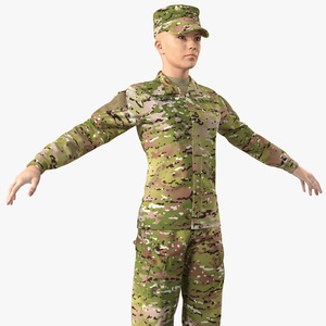 3D Female US Soldier Camouflage Neutral Pose