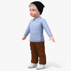 3D Child in Fall Clothes A-Pose model