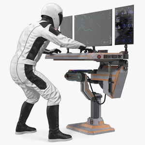 An Astronaut Input Data into Sci-fi Computer 3D model