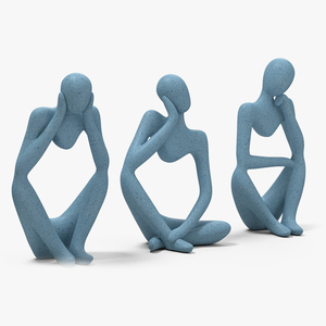 3D Abstract Thinking Figures Trio Blue Stone