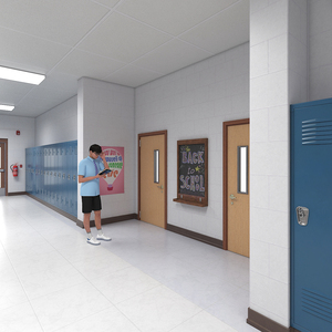 3D School Hallway with People